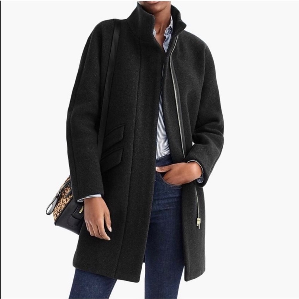 J. Crew Cocoon Italian Stadium Cloth Wool by Nello Gori Black Coat SZ 0